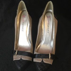 8 1/2 Just Fab black and gold 4” heels